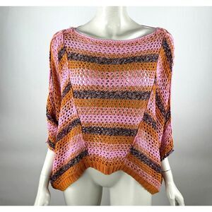 Free People‎ Boho Pullover Sweater Women XS EUC Cotton Linen Open Knit Boat Neck